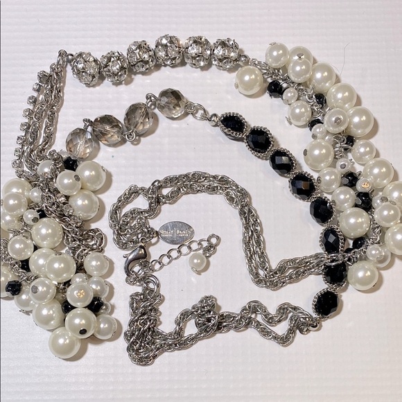 White House Black Market Silver Tone Cream and Black Asymmetrical Necklace - Picture 5 of 9